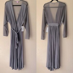 Amoureuse Mesh Sleeve Belted Gray Loungewear Long Robe Size 1X